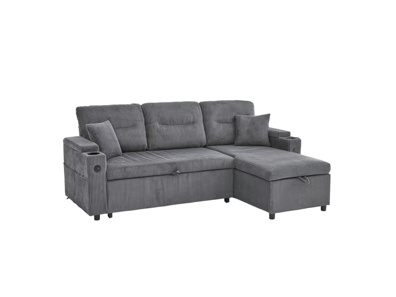  Canapé convertible modenvie 3 places avec méridienne hydraulique, lit gigogne, rangement et usb-c gris carbone 212,5 x 136 x 86 cm  - Conforama A