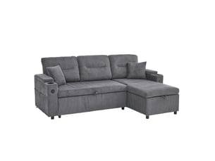 Canapé d'angle réversible convertible MODENVIE 3 places Velours côtelé gris avec coffre de rangement