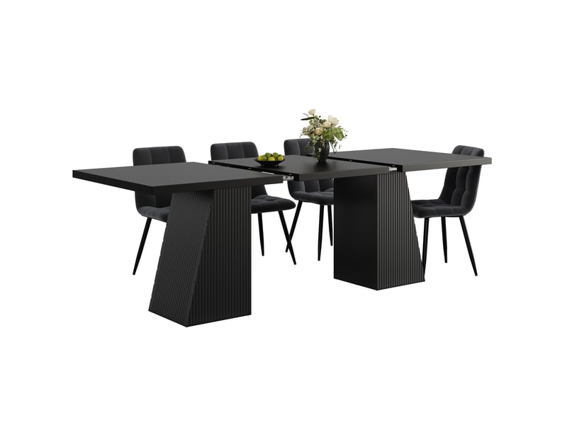  Ensemble table à manger extensible 120-160x80cm avec 4 chaises rembourrées, pieds en métal et patins antidérapants, velours, noir evarich - Conforama A