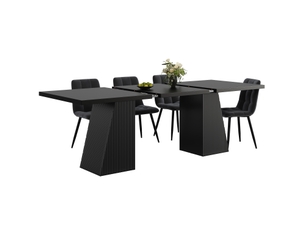Ensemble table à manger extensible 120-160x80cm avec 4 chaises rembourrées, pieds en métal et patins antidérapants, velours, noir