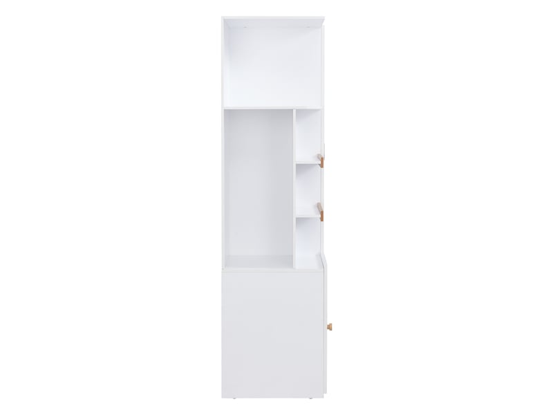  Armoire blanc et bois naturel avec penderie, tiroirs et étagères ouvertes  - Conforama D