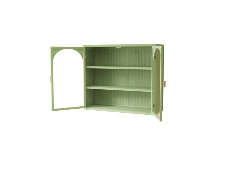 Armoire murale modèle woven 70 cm, vert, 2 portes vitrées, 3 niveaux, motif tressé, rangement moderne - Conforama D