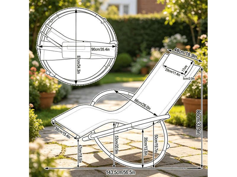  Transat à bascule 1 place gris en textilène, structure métal et coussin amovible pour l'extérieur, tout en douceur  - Conforama C