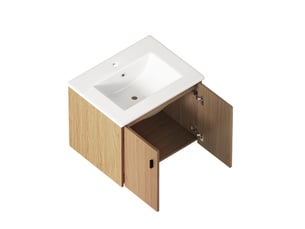 Armoire de salle de bain avec 2 portes à fermeture douce, rangement pour petits espaces, en mdf chêne clair, 60 cm