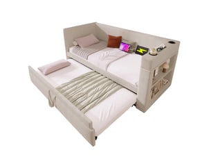 Lit gigogne 90x190 cm <strong>HAVRYA</strong>  <strong></strong> coloris beige