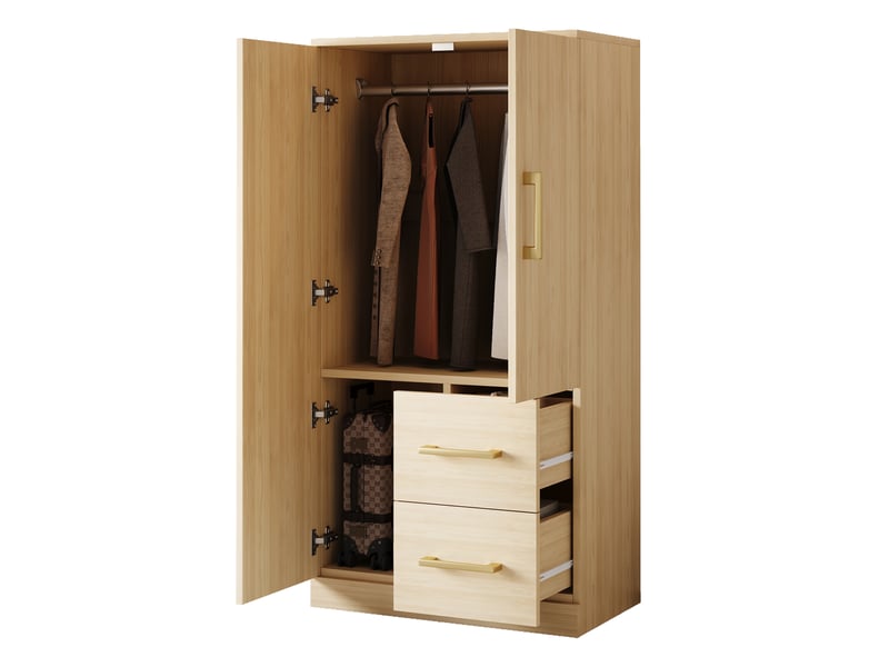  Armoire enfant 70×40×135 cm couleur bois naturel, 2 portes, avec tiroirs et compartiments, armoire individuelle  - Conforama A