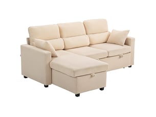 Canapé d'angle droit convertible <strong></strong> <strong></strong> 3 places Velours beige avec coffre de rangement