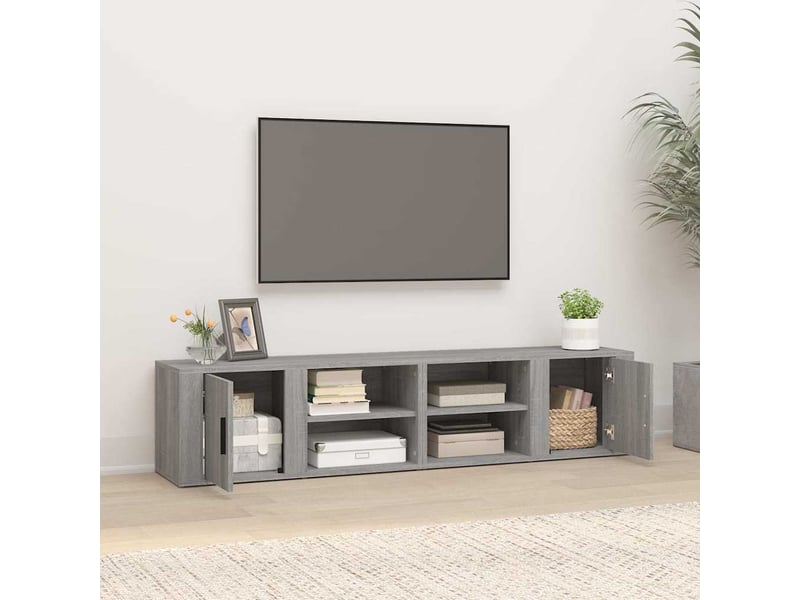  Lot de 2 meuble tv bas salon sonoma gris 80x31,5x36 cm bois d'ingénierie  - Conforama C