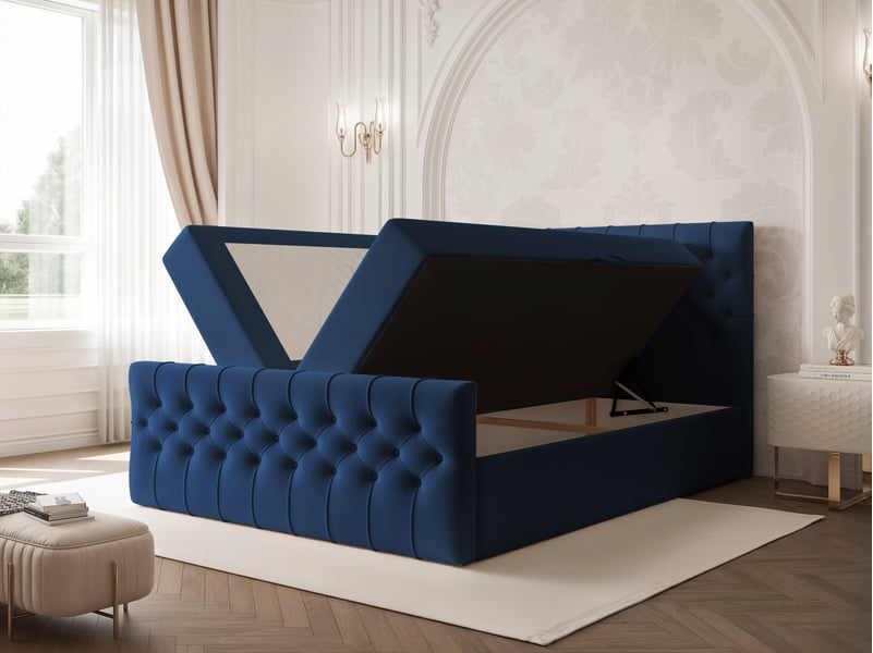  Lit adulte jolie - 120x200 cm - avec matelas à ressorts - coffre de rangement à ouverture latérale - bleu JOLIE - Conforama D