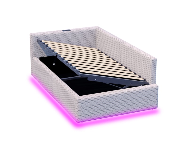  Lit rembourré velours gris 90x200 cm avec led, usb, type-c et rangement hydraulique  - Conforama E