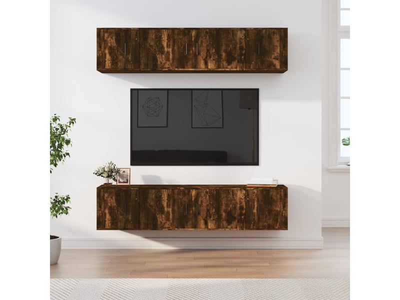  Ensemble de meubles tv 6 pcs chêne fumé bois d'ingénierie shl52219  - Conforama B