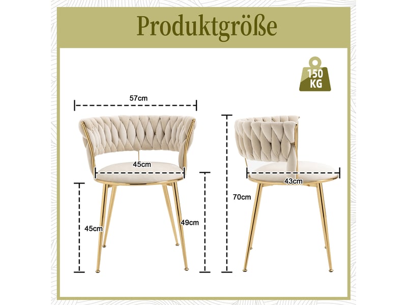  Lot de 2 chaises de salle à manger en velours ivoire  - Conforama C