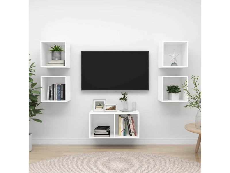  Ensemble de meuble tv - banc tv - meuble de rangement 5 pcs blanc bois d'ingénierie  - Conforama B