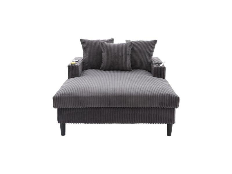 Canapé convertible 1 place en velours côtelé gris foncé avec led et range-boissons intégrés - Conforama A