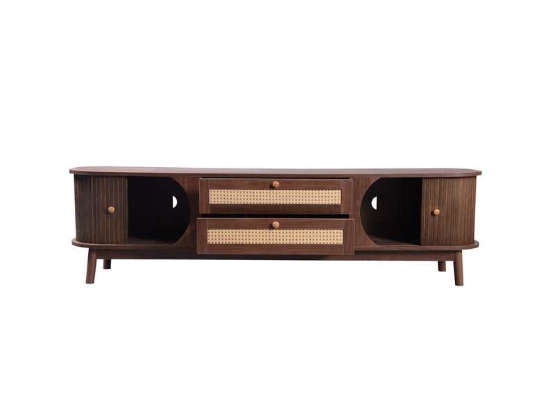  Meuble tv modenvie en mdf avec portes et tiroirs en rotin 170 x 39,5 x 46 cm naturel  - Conforama A