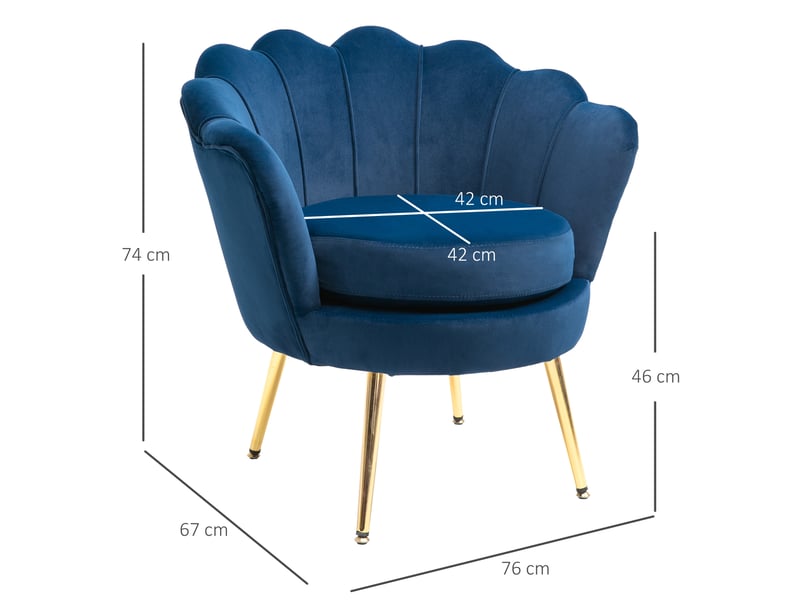  Fauteuil de salon, siège de salon, velours (100% polyester), 76x67x74cm, bleu  - Conforama E