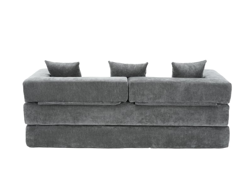  Canapé droit modulable 2 places en tissu gris foncé, avec poches latérales et dessous antidérapant pour le salon  - Conforama D