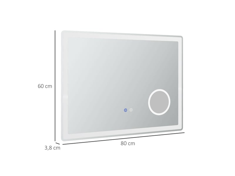  Miroir de salle de bains led 80x60 cm avec grossissement 3x tactile métal blanc  - Conforama D