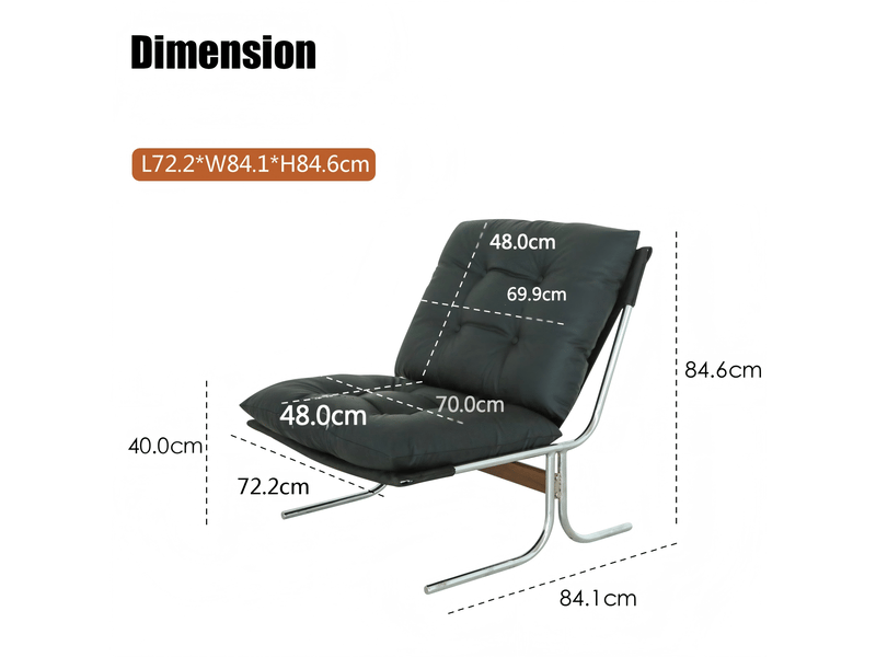  Fauteuil d'accent 72.2x84.1x84.6cm – lounge chair style barcelona sans accoudoirs avec coussin amovible – cuir - noir  - Conforama C