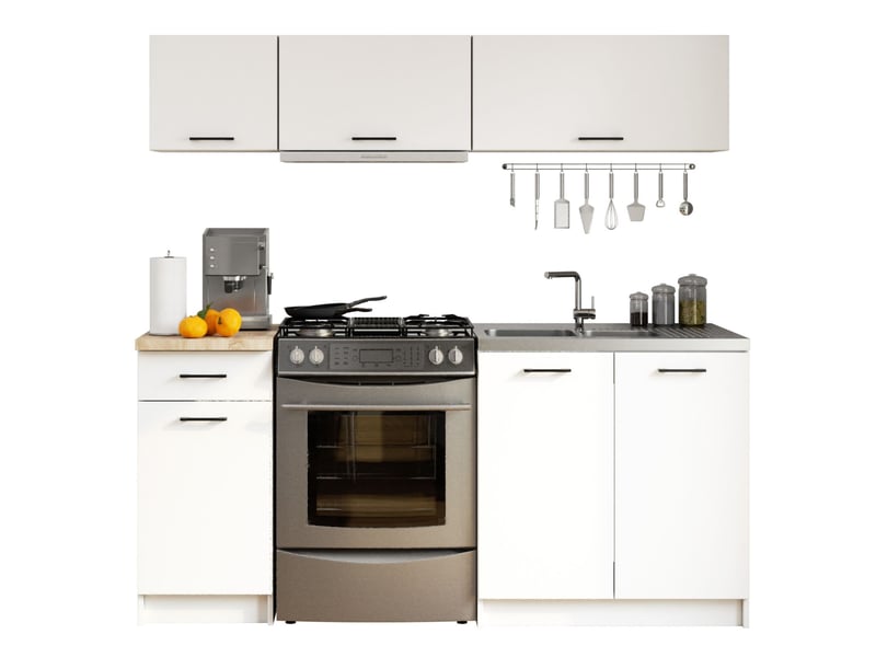  Ensemble de cuisine akord oliwia g1 blanc 180 cm 6 portes 1 tiroir façade blanche 6 étagères 180x46x174 cm Oliwia G1 1.8M - Conforama A