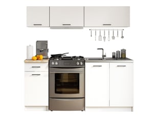 Ensemble de cuisine akord oliwia g1 blanc 180 cm 6 portes 1 tiroir façade blanche 6 étagères 180x46x174 cm