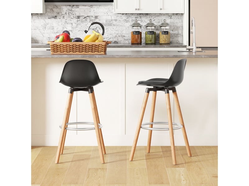  Lot de 2 tabourets de bar, chaises de bar avec dossier et repose-pieds, assise rembourrée, 43 x 43 x 91 cm, noir  - Conforama D