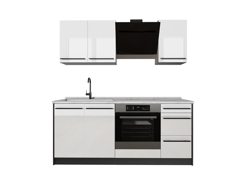  Vicco cuisine, blanc haute brillanceanthracite, 180cm plan de travail marbre  - Conforama A