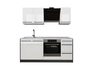 Vicco cuisine, blanc haute brillanceanthracite, 180cm plan de travail marbre