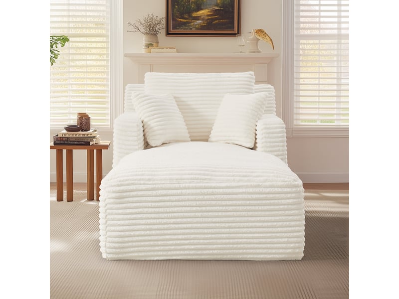 Méridienne canapé salon moderne en tissu côtelé couleur crème confortable et élégant - Conforama B