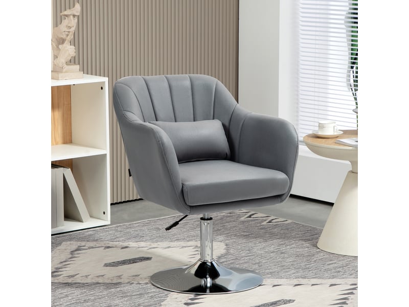  Fauteuil de salon coussins lombaires hauteur réglable pivotant 360° piètement en métal gris foncé  - Conforama A