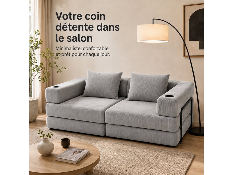  Canapé-lit pliable sans cadre, en tissu velours  - Conforama B