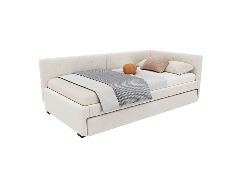  Lit gigogne 90x200 cm avec couchage coulissant en velours beige  - Conforama A