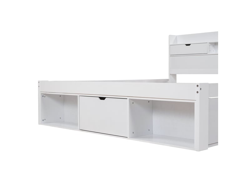  Lit 2 places 160x200 cm – blanc – usb, usb-c, prises, rangements à tiroirs intégrés - sans matelas  - Conforama E