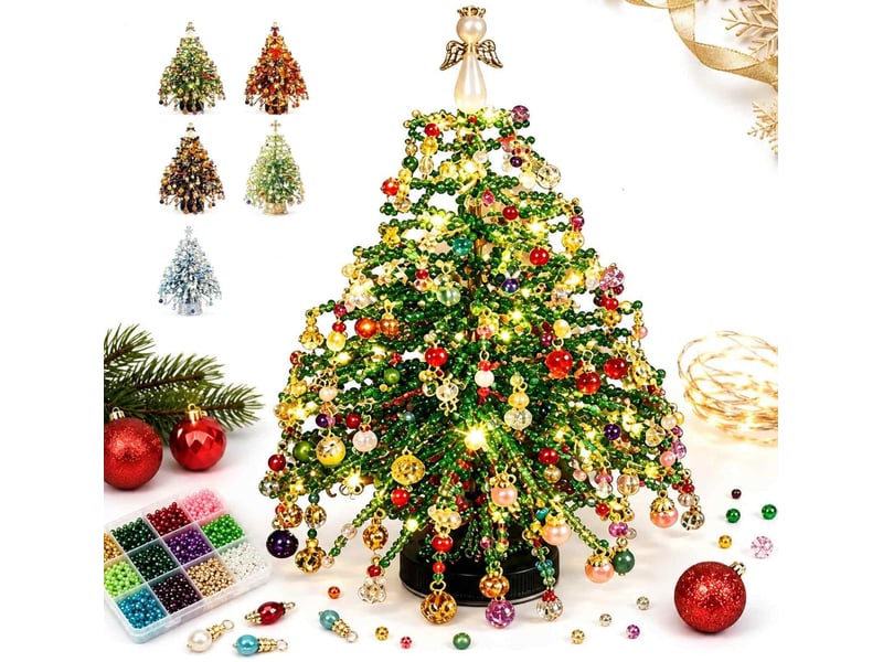  Kit diy sapin de noël en perles avec cadre métallique, décoration de table 3d avec perles cristal, loisirs créatifs, sapin de noël  - Conforama A