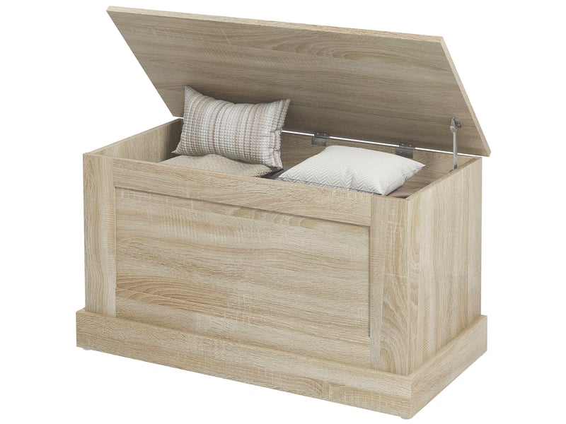  Coffre de rangement, coffre à jouets, avec charnière de sécurité, pour salon, en bois, bois naturel, 80 x 40 x 45 cm  - Conforama B