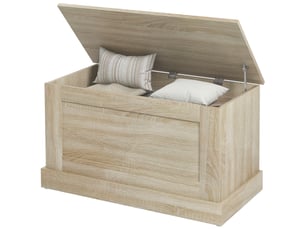 Coffre de rangement, coffre à jouets, avec charnière de sécurité, pour salon, en bois, bois naturel, 80 x 40 x 45 cm