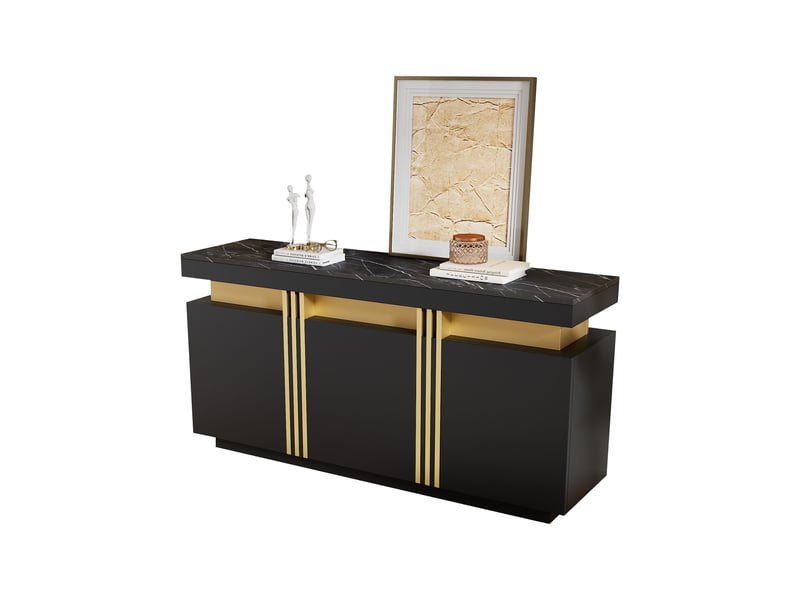 Buffet et enfilade avec 3 portes, 6 niches et étagères réglables pour salon, en aggloméré noir 140×38×70 cm - Conforama A