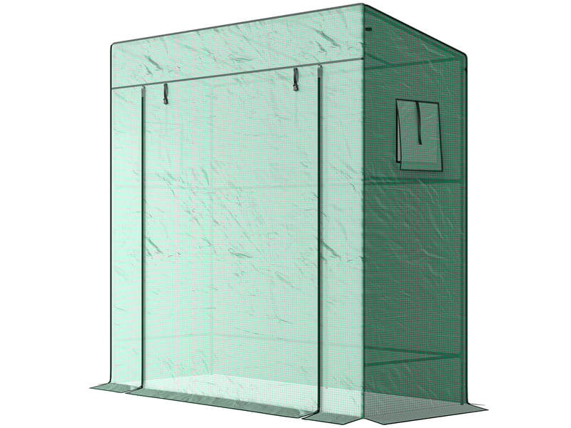  Serre à tomates, serre tunnel avec porte sectionnelle, fenêtre grillagée, toit incliné, 196 x 77 x 197 cm, verte  - Conforama B