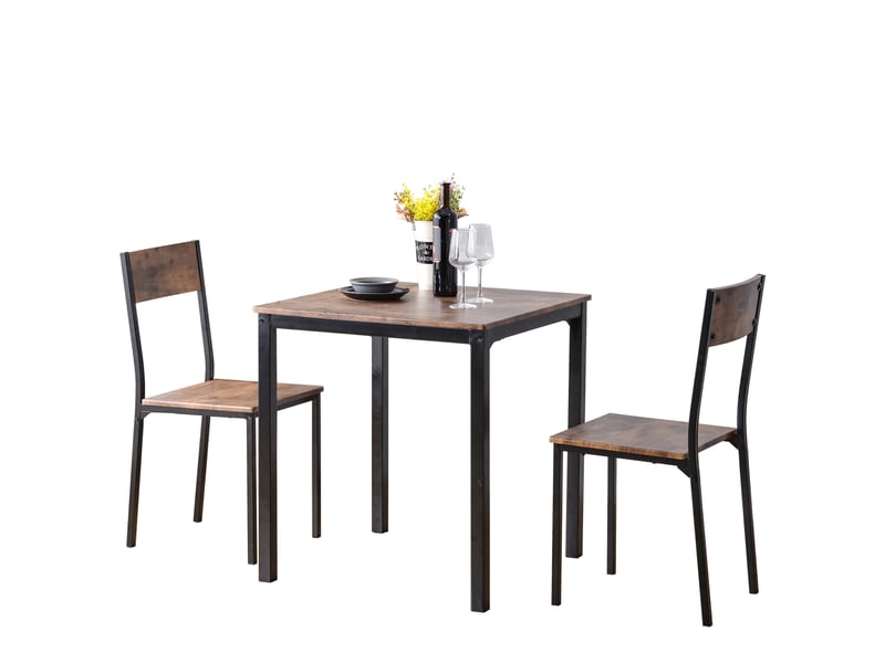  Ensemble table et 2 chaises marron vintage, table carrée 70 cm, table et chaises pour balcon, salle à manger ou petit salon  - Conforama A