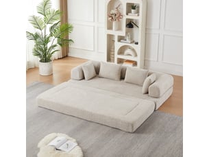 Canapé convertible modulable 2 places 200 cm - dossier réglable 4 configurations - canapé-lit en tissu chenille avec 4 coussins - beige