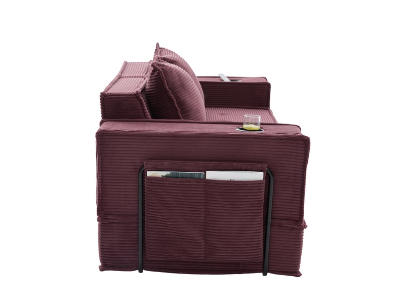  Canapé convertible, canapé-lit – avec rangement, 2 places, en tissu, avec pouf, porte-gobelets  - Conforama B