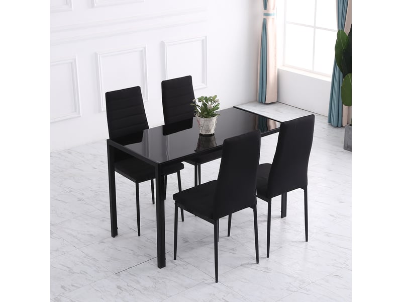  Lot de 4 chaises de salle à manger chaises de cuisine avec dossier haut pieds en métal et tissu en lin 41x50x97cm noir  - Conforama R