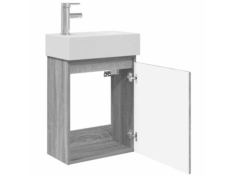 Meuble de rangement salle de bain avec robinet sonoma gris shl1415 - Conforama D