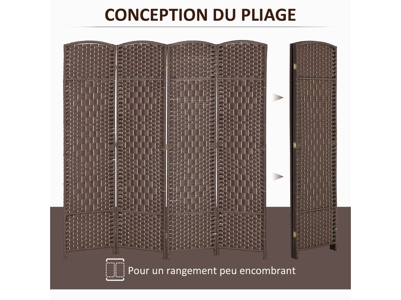  Paravent intérieur en bois 4 panneaux séparateur de pièce pliable pour salon chambre marron 180 x 180 cm  - Conforama A