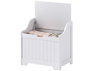 Coffre de rangement, boîte en bois avec couvercle, grand espace de rangement, design moderne, blanc