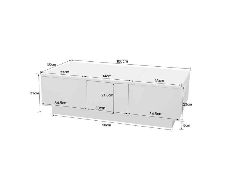  Table basse avec 2 tiroirs et rangements dissimulés, finition brillante, pour salon, 100 × 50 × 31 cm  - Conforama D