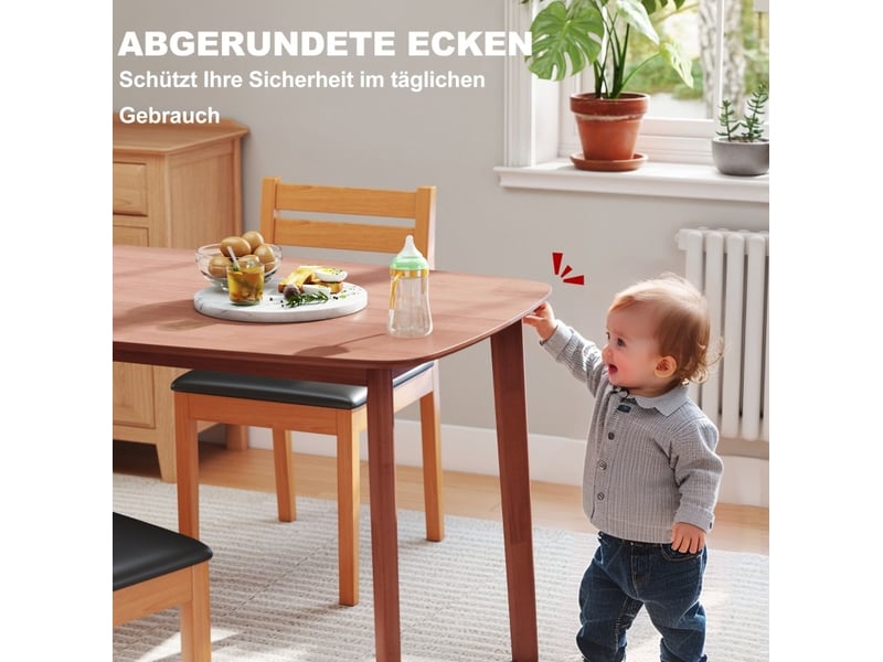 Table de salle à manger 6 personnes avec angles arrondis surface laquée style campagne en bois marron 150 × 80 cm - Conforama E