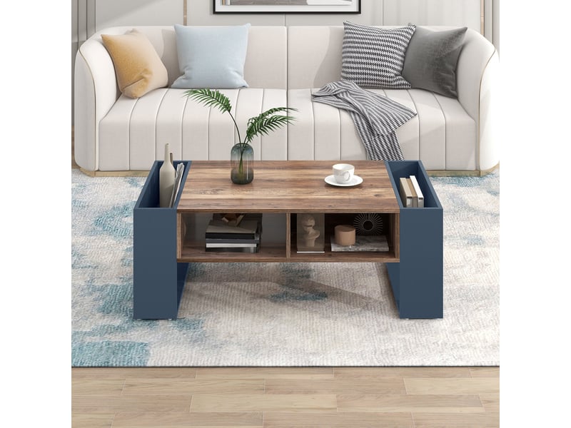  Table basse 111x60x40 cm avec tiroir sans poignée et rangements double face, panneaux de particules mélaminés, bois et anthracite ABC - Conforama D