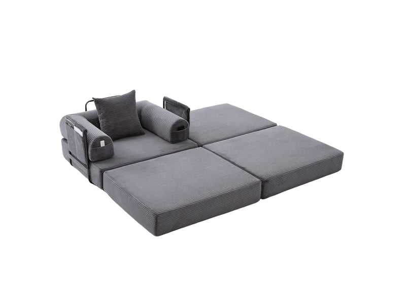 Fauteuil modulable modenvie 1 place avec pouf velours côtelé gris foncé 112 x 190 x 67 cm - Conforama A