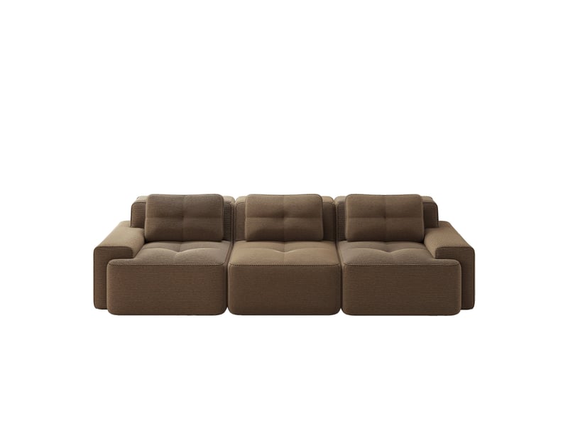  Canapé modulable 3 places effet nuage, assise profonde en velours côtelé, 69 × 293 × 104 cm, marron  - Conforama A